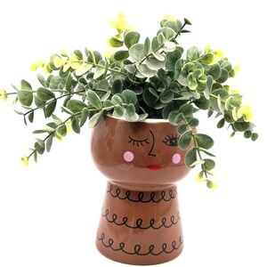 Ceramic Face Head Planter Pot  Vase  7" Tall  RETRO
